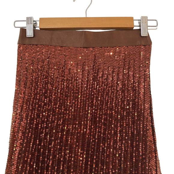 Flannel Designer Size 0 AU 6 Pisces Copper Sequin Pleated Maxi Skirt New RRP$410 - Picture 3 of 10